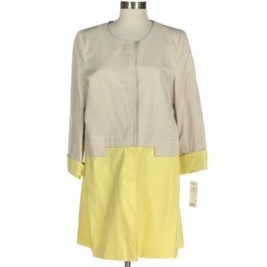 Tahari Marisol Colorblock Collarless      Coat in Lemon Orchard/White. S…